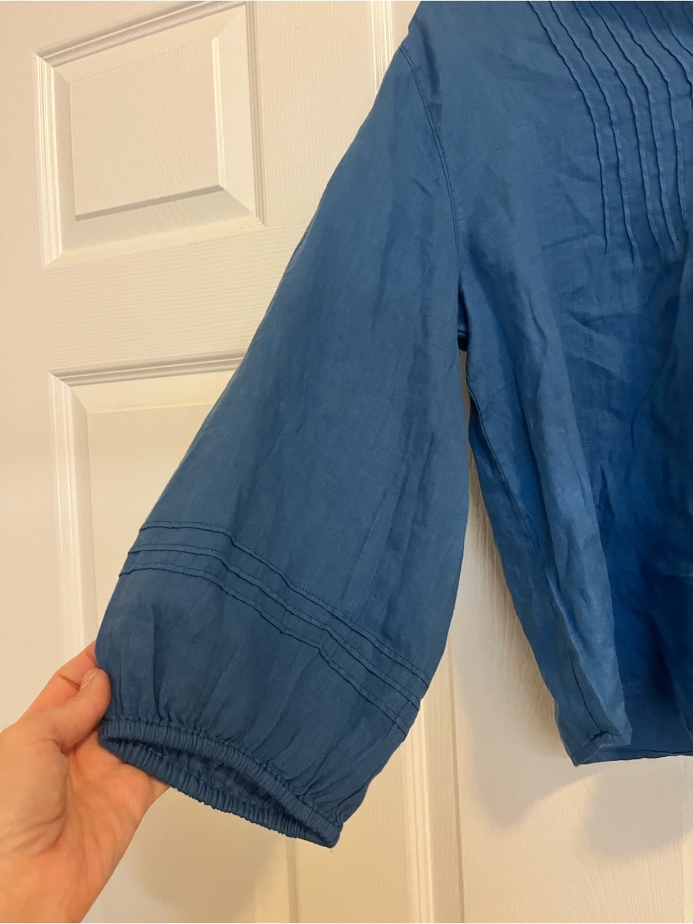 Sigrid Olsen Blue V-Neck Pintuck Linen Tunic - Picture 4 of 5